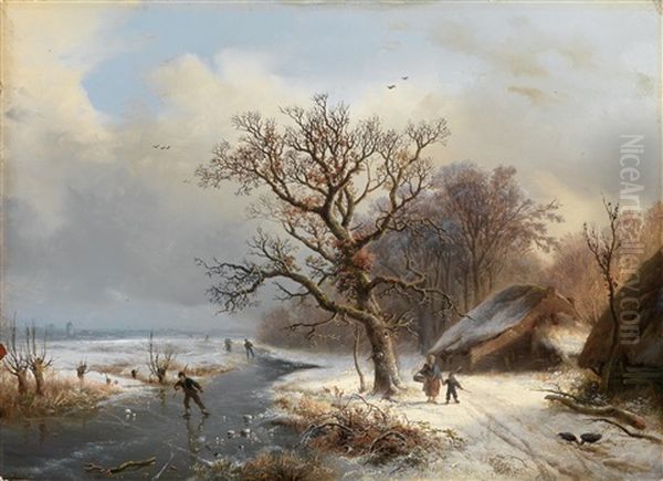 Winterlandschaft Mit Eislaufern Oil Painting by Willem Bodemann