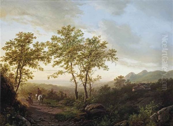 An Italianate Landscape With Travelers On A Sandy Path At Sunset Oil Painting by Willem Bodemann