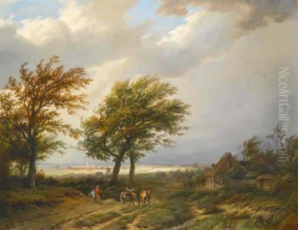 Travellers In A Windswept Landscape Oil Painting by Willem Bodemann