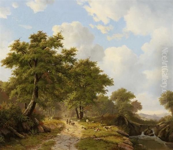 Bewaldete Landschaft Mit Hirten Oil Painting by Willem Bodemann