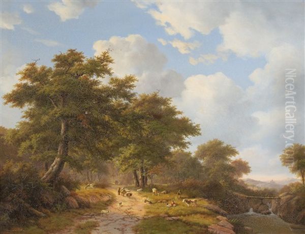 Landschaft Mit Wanderern Und Rastenden Hirten Oil Painting by Willem Bodemann