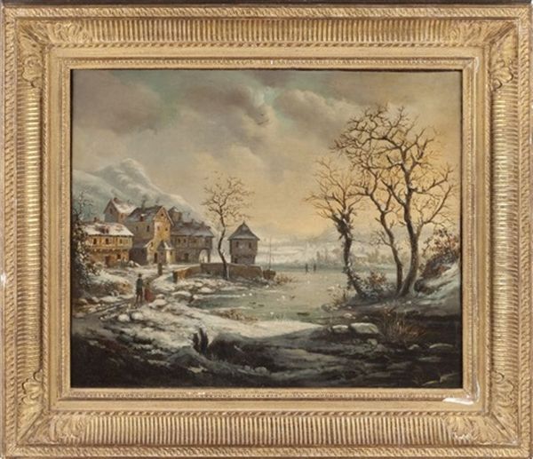 Winter Landscape Oil Painting by Willem Bodemann