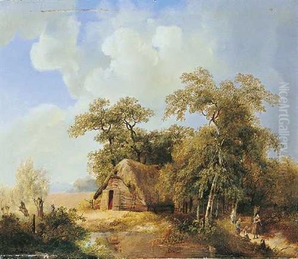 Landschaft Mit Einer Scheune An Einem Teich Oil Painting by Willem Bodemann