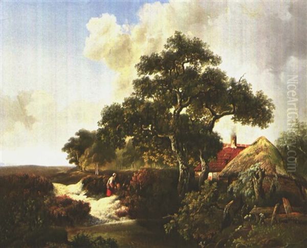 Landschaft Mit Bauernhutte Und Teich Oil Painting by Willem Bodemann