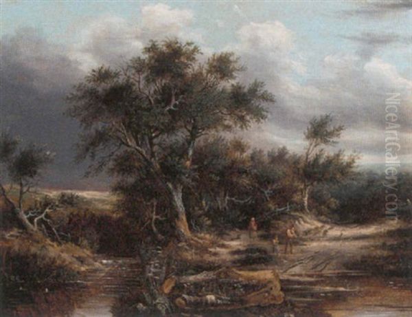 A Dutch River Landscape Oil Painting by Willem Bodemann