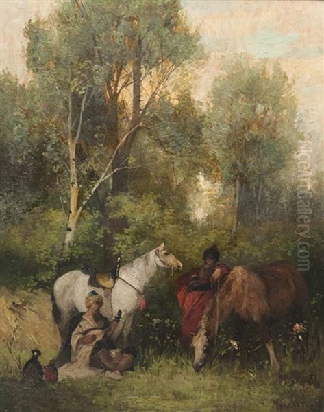 Rast Beim Ritt Durch Den Wald Oil Painting by Alphons Bodenmueller