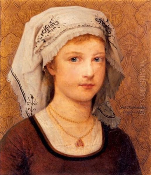 Portrait De Jeune Fille Au Foulard Oil Painting by Friedrich Bodenmuller