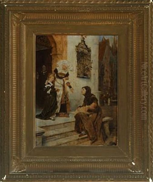 Scene From A Church Stairs, Which Provide Alms To The Poor Oil Painting by Friedrich Bodenmuller