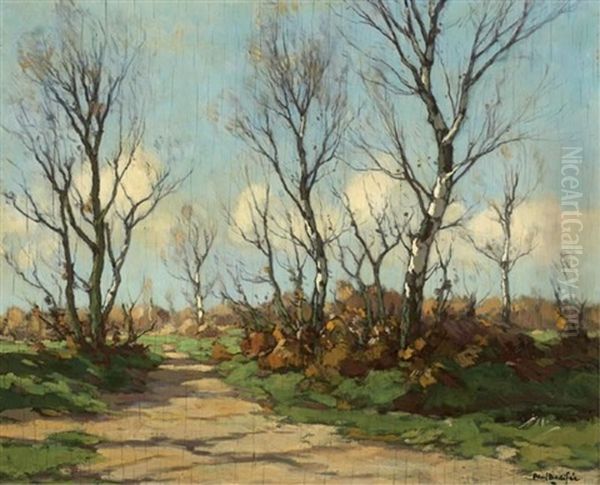 Berkenweg In Najaar, Depicting A Path In Autumn Oil Painting by Paul Bodifee