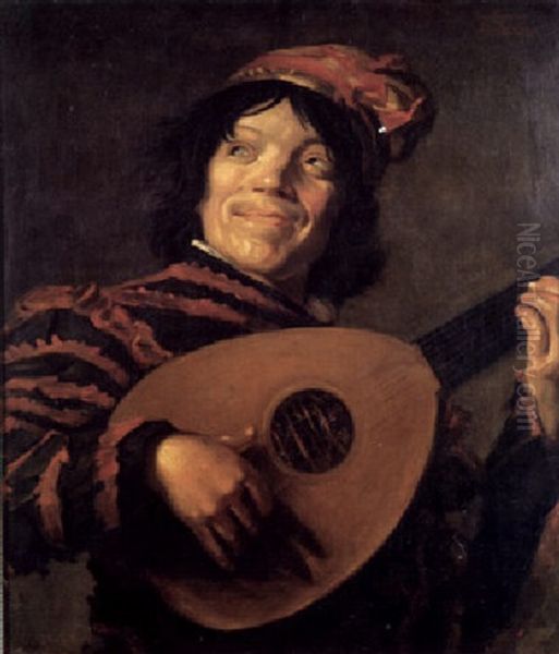 A Buffoon Playing A Lute Oil Painting by Paul Bodifee