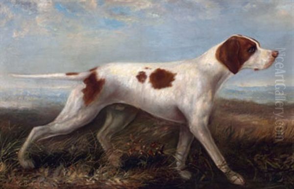 Pointer In Landscape Oil Painting by Karl Bodmer