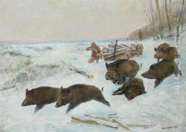 Sanglier Dans La Neige Oil Painting by Karl Bodmer