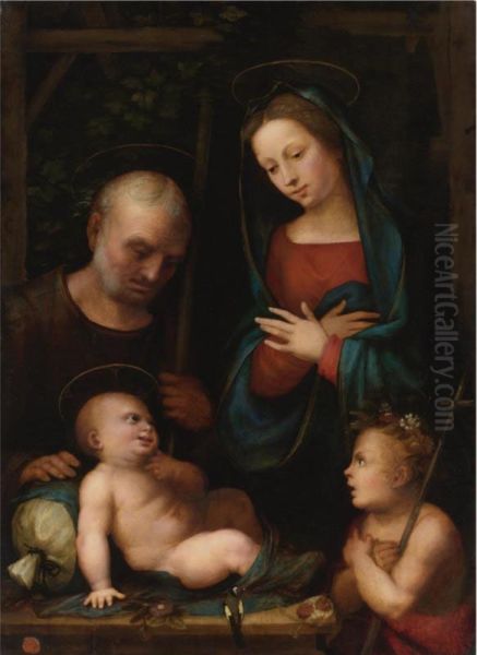 Holy Family With Saint John The Baptist Oil Painting by Mariotto Albertinelli