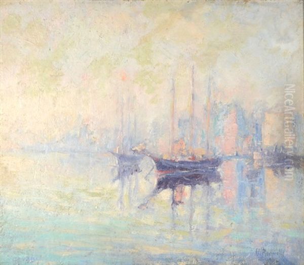 Impressionist Harbor Scene Oil Painting by William P. Bodwell