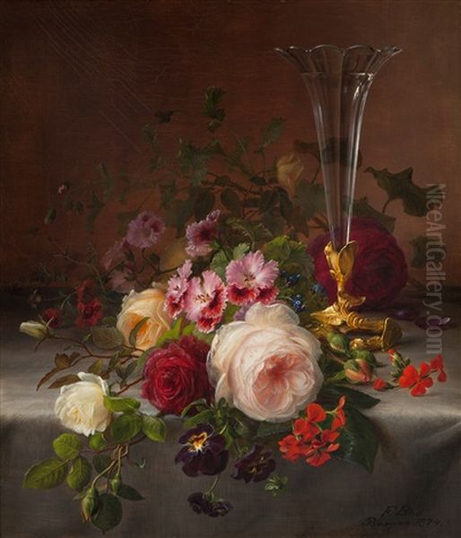 Oppstilling Med Vase Og Blomster Oil Painting by Frants Diderik Boe