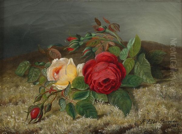 Blomsterstilleben Med Roser Oil Painting by Frants Diderik Boe