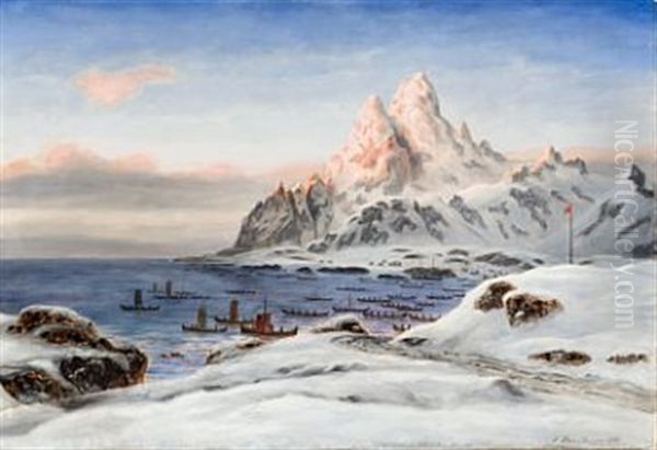 Vinterfiske I Lofoten Oil Painting by Frants Diderik Boe