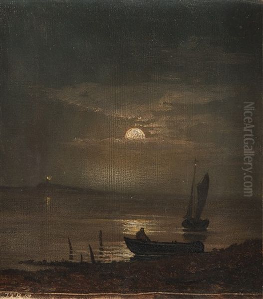 Vollmondnacht An Der Ostsee Oil Painting by Johann Friedrich Boeck