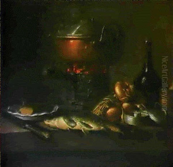 Nature Morte A La Carpe Oil Painting by Peter van Boeckel