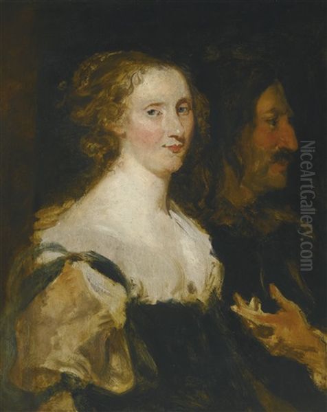 Double Portrait Of A Man And Woman, Half-length Oil Painting by Jan Boeckhorst