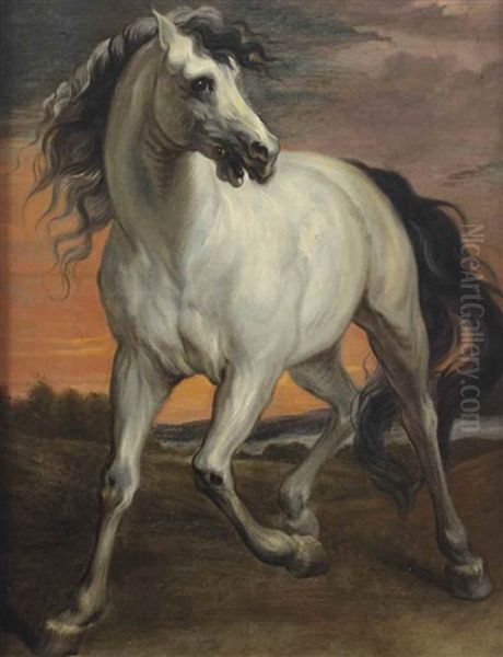 A Grey Stallion In A Landscape by Jan Boeckhorst