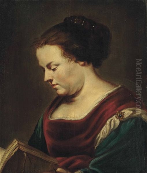 A Woman Reading Oil Painting by Jan Boeckhorst