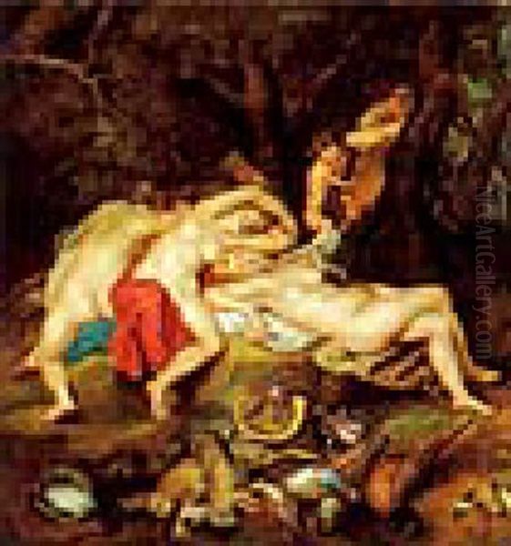 Diana Und Ihre Nymphen, Von Satyrn Belauscht Oil Painting by Jan Boeckhorst