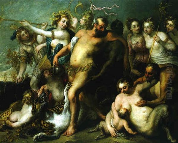 Bacchanale With Silenus And Other Revellers In A Landscape Oil Painting by Jan Boeckhorst