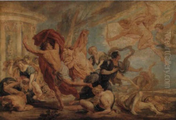 Apollo And Athene Slaughtering The Children Of Niobe Oil Painting by Jan Boeckhorst