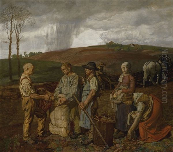 The Potato Harvest Oil Painting by Fritz Boehle