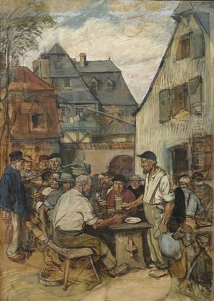 Heckenwirtschaft In Sachsenhausen Oil Painting by Fritz Boehle