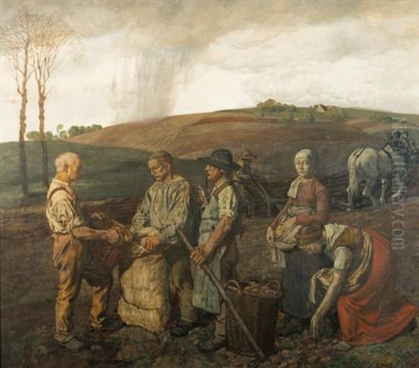 The Potato Harvest Oil Painting by Fritz Boehle