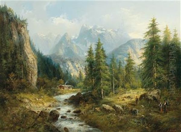 Mountain Landscape With Decorative Figures Oil Painting by Eduard Boehm