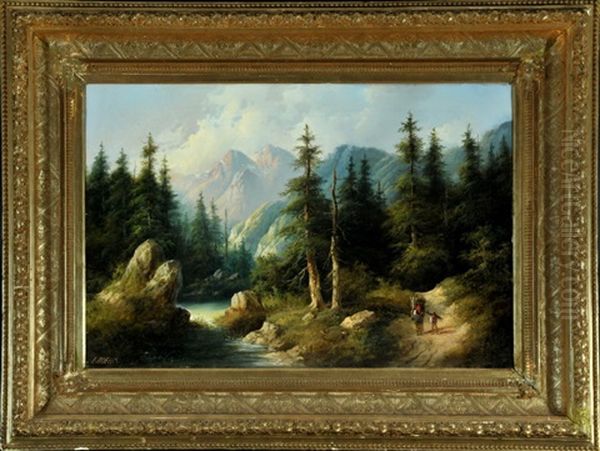 Reisigsammler Am Wildbach Im Gebirge Oil Painting by Eduard Boehm