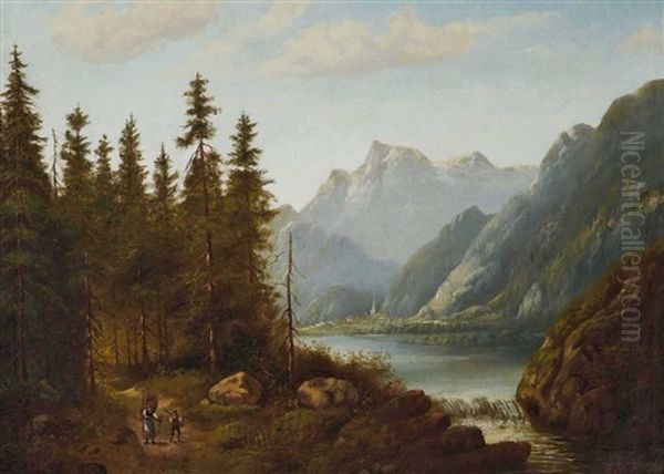 Flusslandschaft Mit Reisigsammler Oil Painting by Eduard Boehm