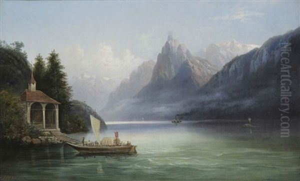 Tellskapelle Am Vierwaldstaddersee Oil Painting by Eduard Boehm