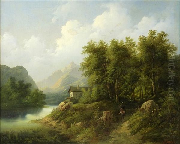 Landscape With River Oil Painting by Eduard Boehm