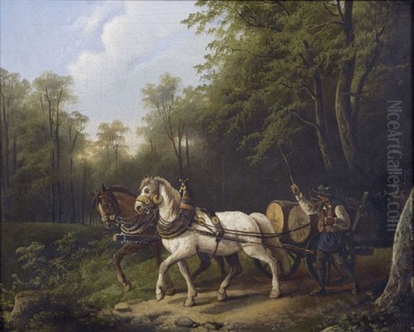 Bauer Mit Pferdegespann Im Wald Oil Painting by Eduard Boehm