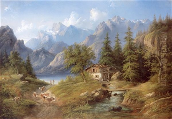 Gebirgslandschaft Aus Der Schweiz Oil Painting by Eduard Boehm