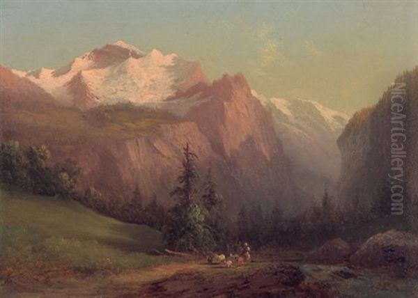 Das Lauterbrunnental Mit Blick Auf Die Jungfrau Oil Painting by Eduard Boehm