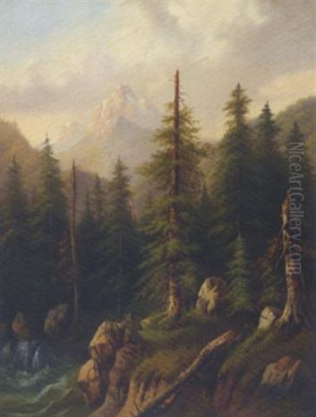 Aus Tyrol: Sportsman In A Pine Forest Oil Painting by Eduard Boehm