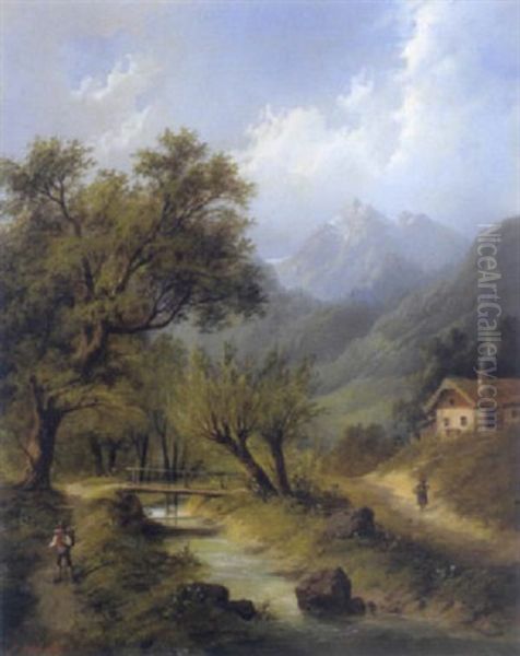 Alpenlandschaft Mit Wanderer Oil Painting by Eduard Boehm