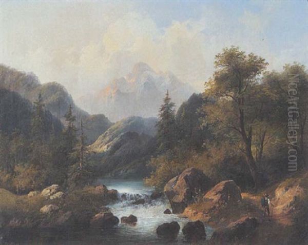 Gebirgsbach Im Tal Oil Painting by Eduard Boehm