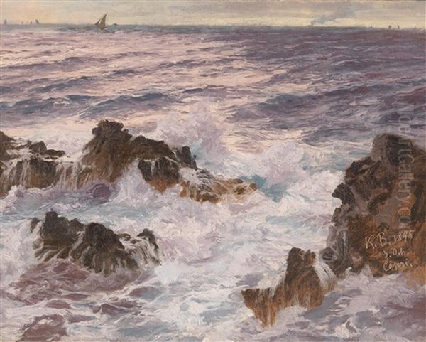 Heavy Seas Off The Coast Of Capri Oil Painting by Karl Theodor Boehme