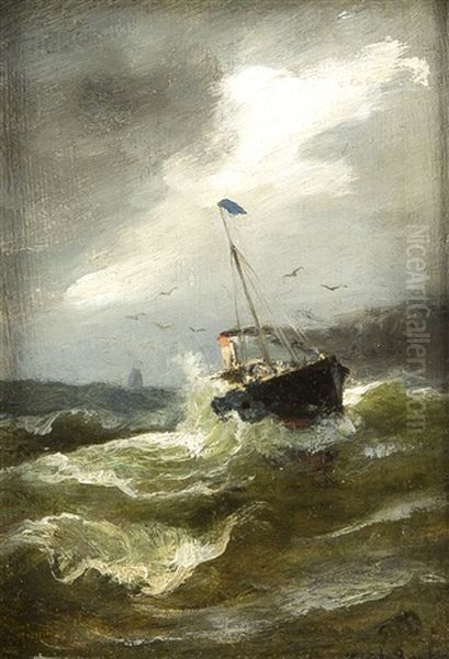 Dampfer Auf Sturmischer See Oil Painting by Karl Theodor Boehme