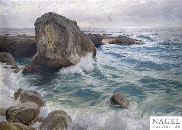 Coastal Landscape Oil Painting by Karl Theodor Boehme