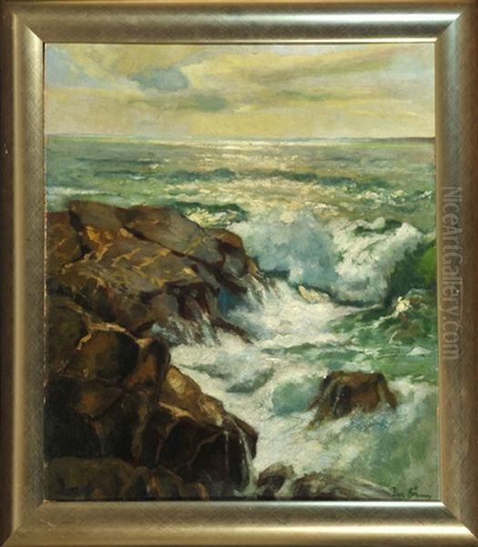 Meeresbrandung Mit Felsen Oil Painting by Karl Theodor Boehme