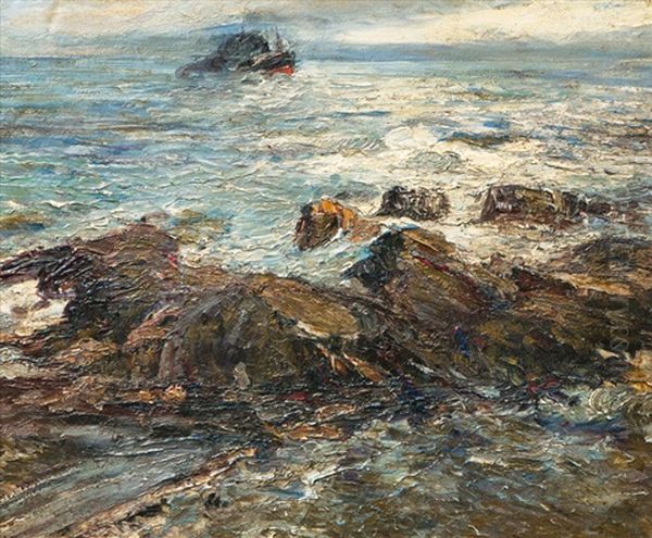 Rocky Coast Oil Painting by Karl Theodor Boehme