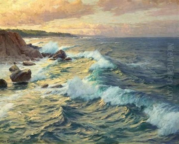 Brandung An Der Ostsee (vor Rugen?) Oil Painting by Karl Theodor Boehme