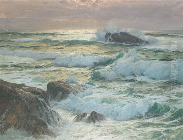 Branningar I Solnedgang Oil Painting by Karl Theodor Boehme